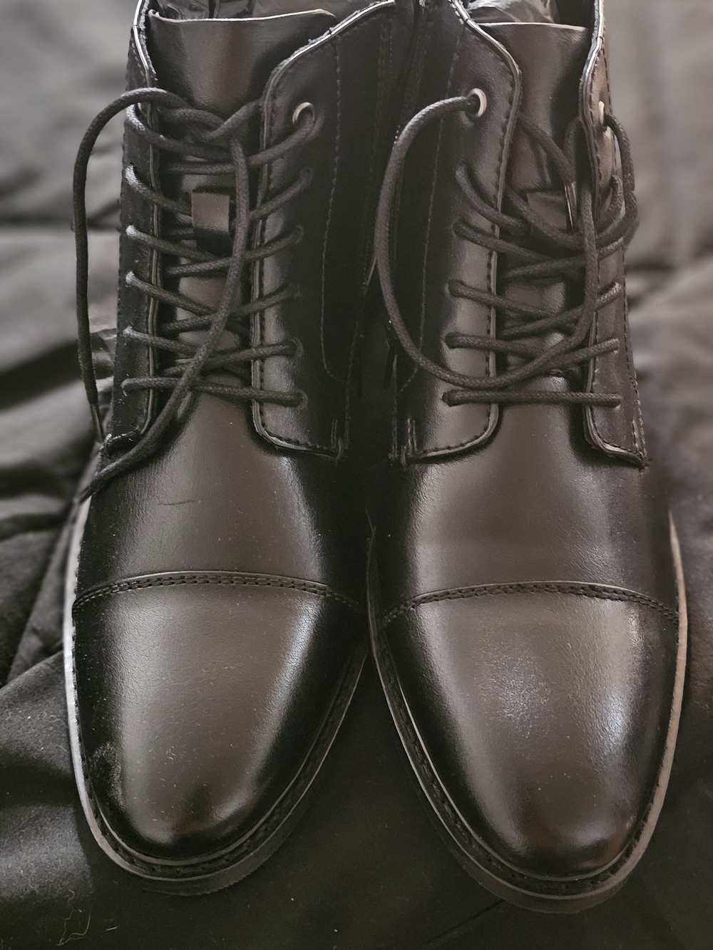 Men's Black Lace-Up Cap-Toe Dress Boots 8.5